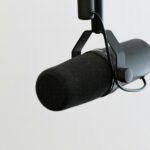 black microphone on white background
